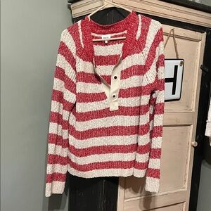 BKE Red and Cream Striped Women's Sweater